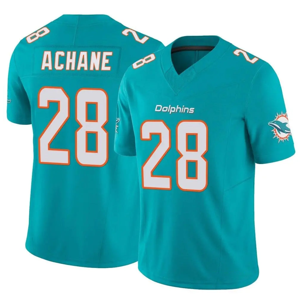 M.Dolphins #28 De'Von Achane Player Aqua Limited Vapor F.U.S.E. Home Game PETTCS Stitched Jerseys