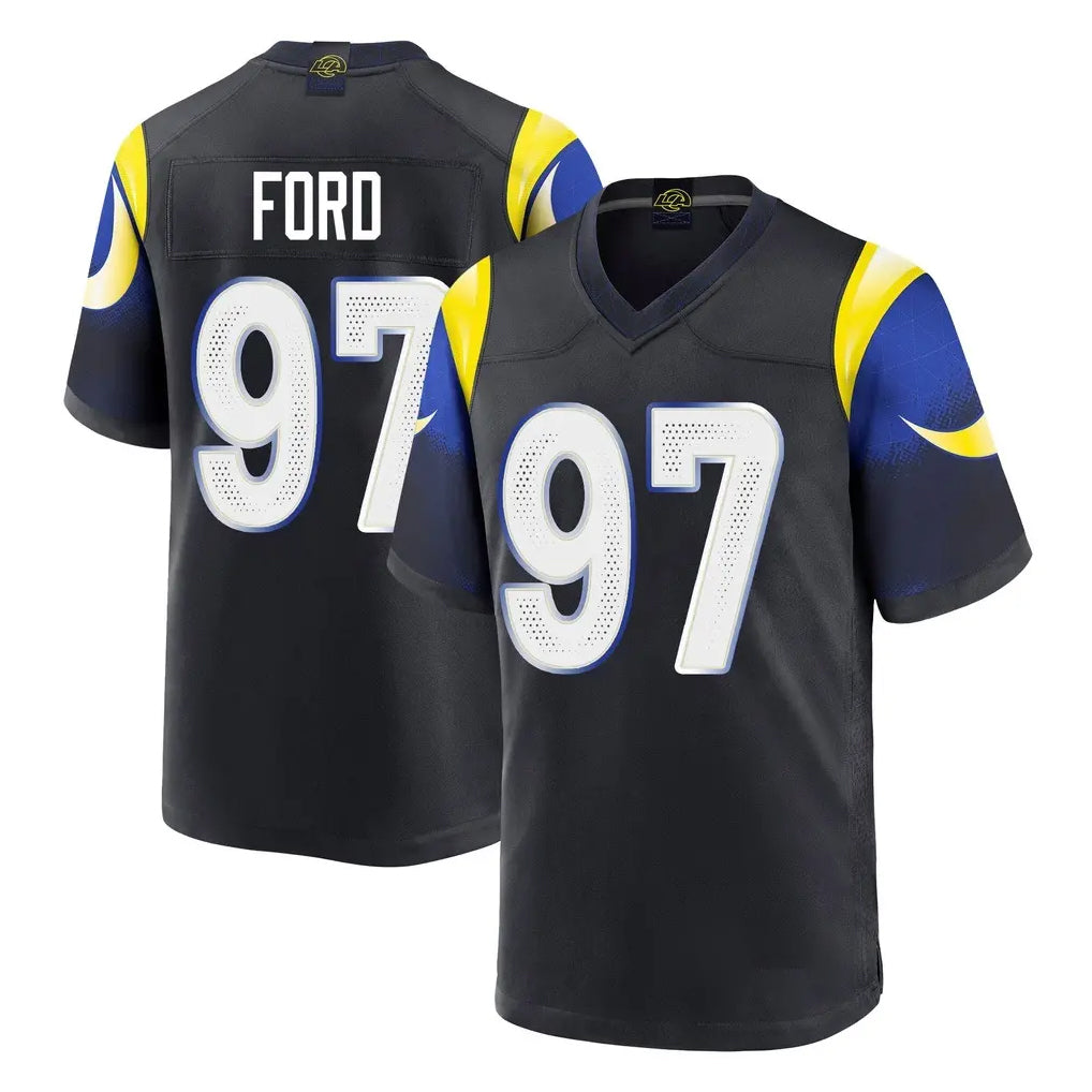 LA.Rams #97 Poona Ford Player Black Midnight Rivalries Collection Home Game PETTCS Stitched Jerseys
