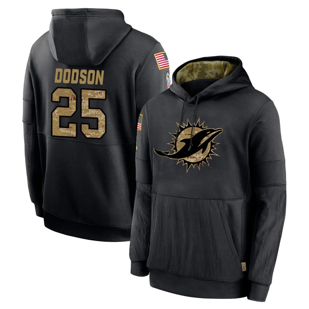 M.Dolphins #25 Tyrel Dodson Player Black Salute to Service Hoodies Limited Game PETTCS Stitched Jerseys