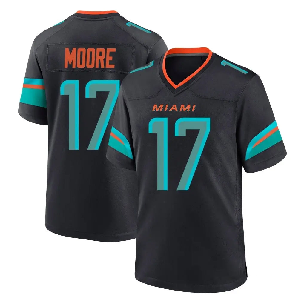 M.Dolphins #17 Trey Moore Player Black Pitch Rivalries Collection Home Game PETTCS Stitched Jerseys