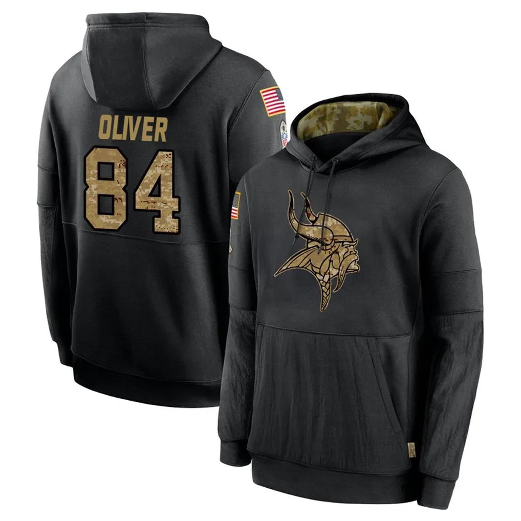 M.Vikings #84 Josh Oliver Player Black Salute to Service Hoodies Limited Game PETTCS Stitched Jerseys