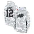 PETTCS B.Bills #12 Jim Kelly Player Arctic Camo Salute to Service Hoodies Limited Stitched Jerseys