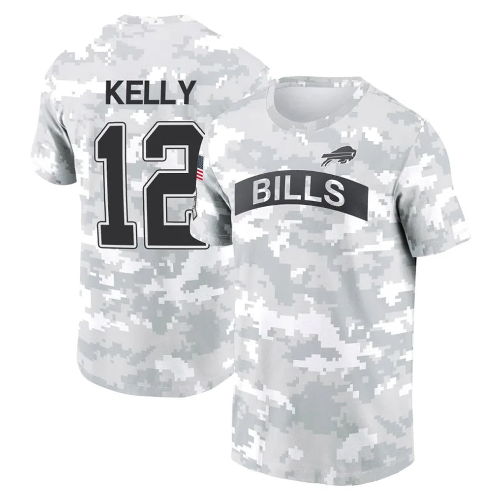 PETTCS B.Bills #12 Jim Kelly Player Arctic Camo Salute to Service T-Shirt Hoodies Stitched Jerseys