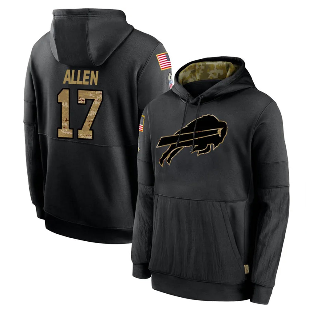PETTCS B.Bills #17 Josh Allen Player Black Salute to Service Hoodies Hame Stitched Jerseys