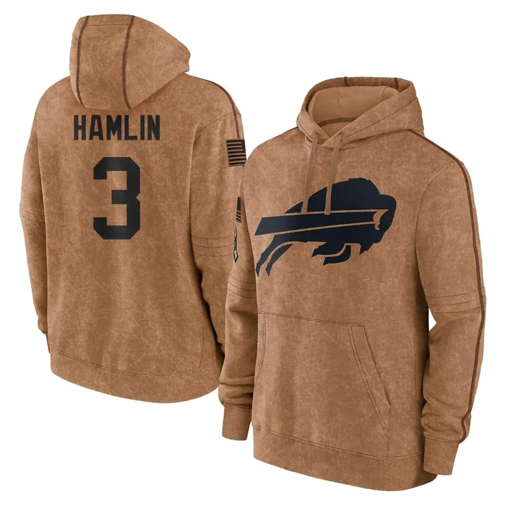 PETTCS B.Bills #3 Damar Hamlin Player Brown Salute to Service Hoodies Stitched Jerseys