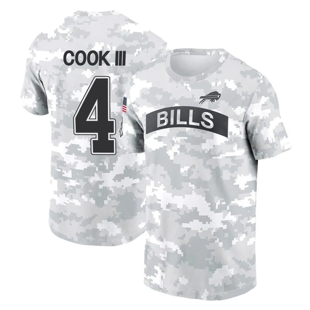 PETTCS B.Bills #4 James Cook III Player Arctic Camo Salute to Service T-Shirt Hoodies Stitched Jerseys