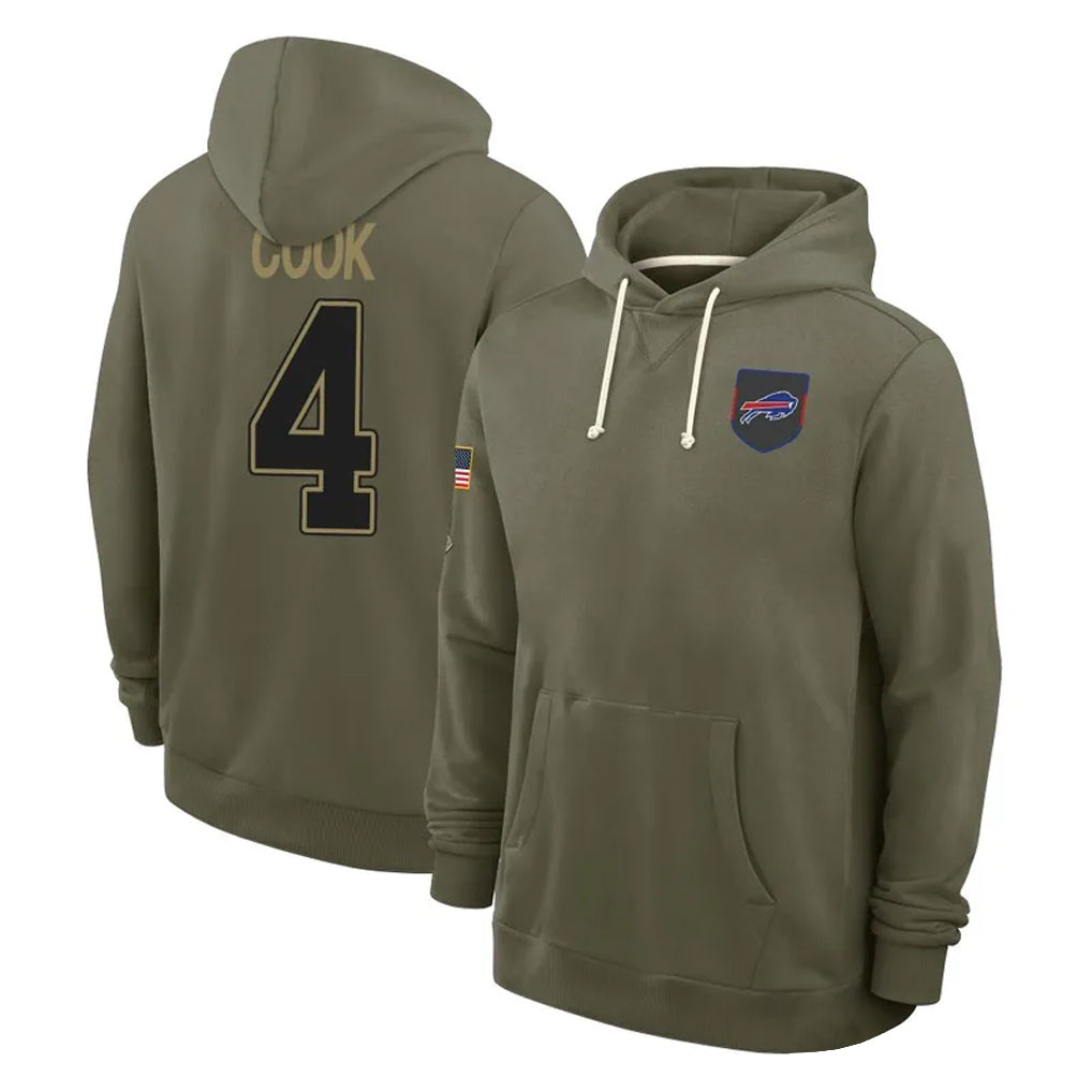 PETTCS B.Bills #4 James Cook III Player Salute to Service Olive Hoodies  Stitched Jerseys