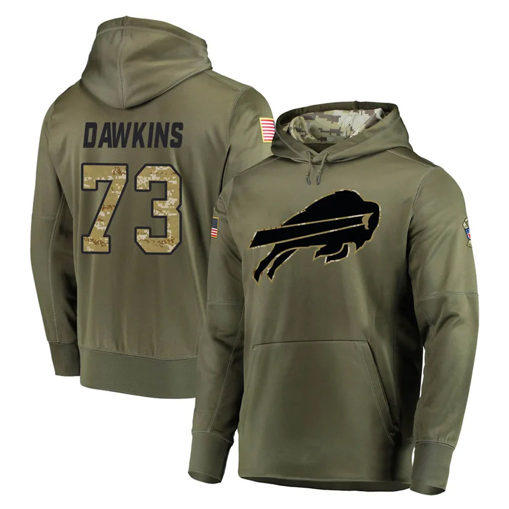 PETTCS B.Bills #73 Dion Dawkins Player Olive Salute to Service Hoodies Game Stitched Jerseys