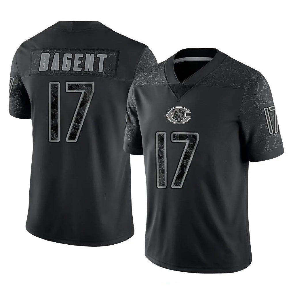 PETTCS C.Bears #17 Tyson Bagent Player Black REFLECTIVE Limited Game Stitched Jerseys