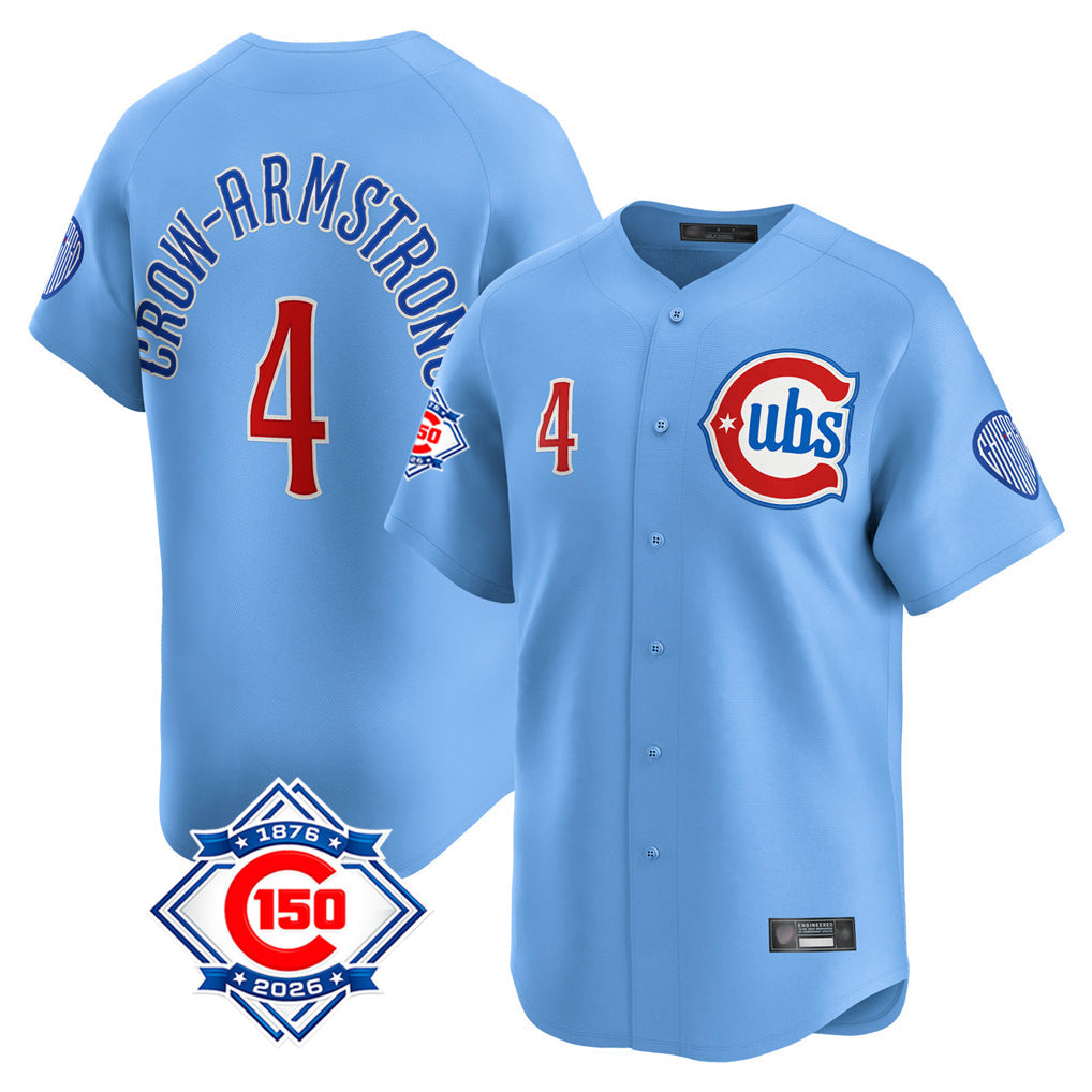 PETTCS C.Cubs #4 Pete Crow-Armstrong Player Light Blue 150th Anniversary Limited Home Stitched Jerseys