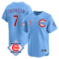 PETTCS C.Cubs #7 Dansby Swanson Player Light Blue 150th Anniversary Limited Home Stitched Jerseys
