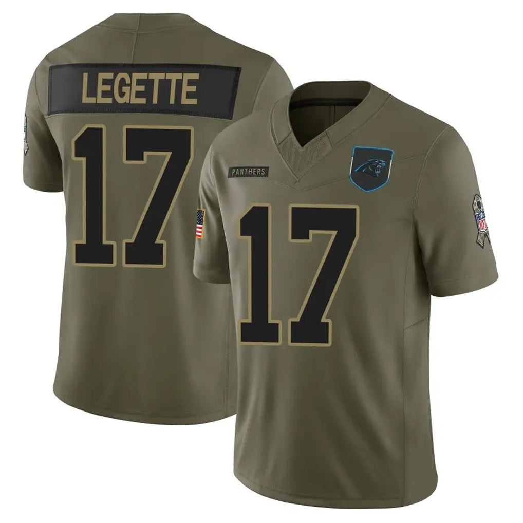 PETTCS C.Panthers #17 Xavier Legette Player Salute To Service Olive Limited Stitched Jerseys