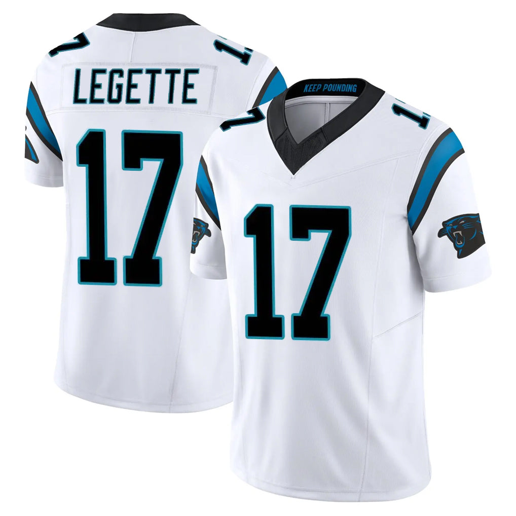 PETTCS C.Panthers #17 Xavier Legette Player White Vapor F.U.S.E. Limited Home Game Stitched Jerseys