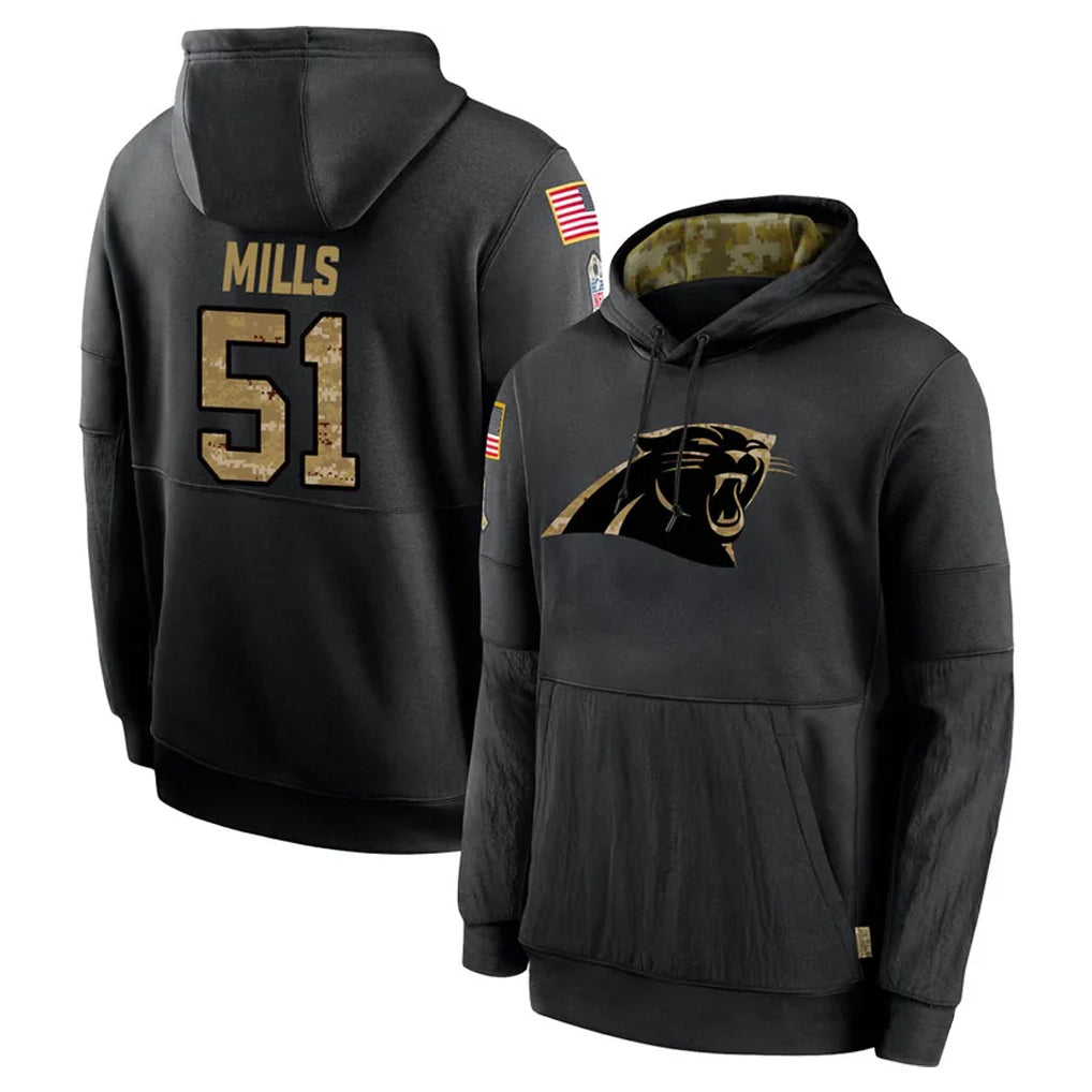 PETTCS C.Panthers #51 Sam Mills Player Black Salute to Service Pullover Hoodies Limited Game Stitched Jerseys