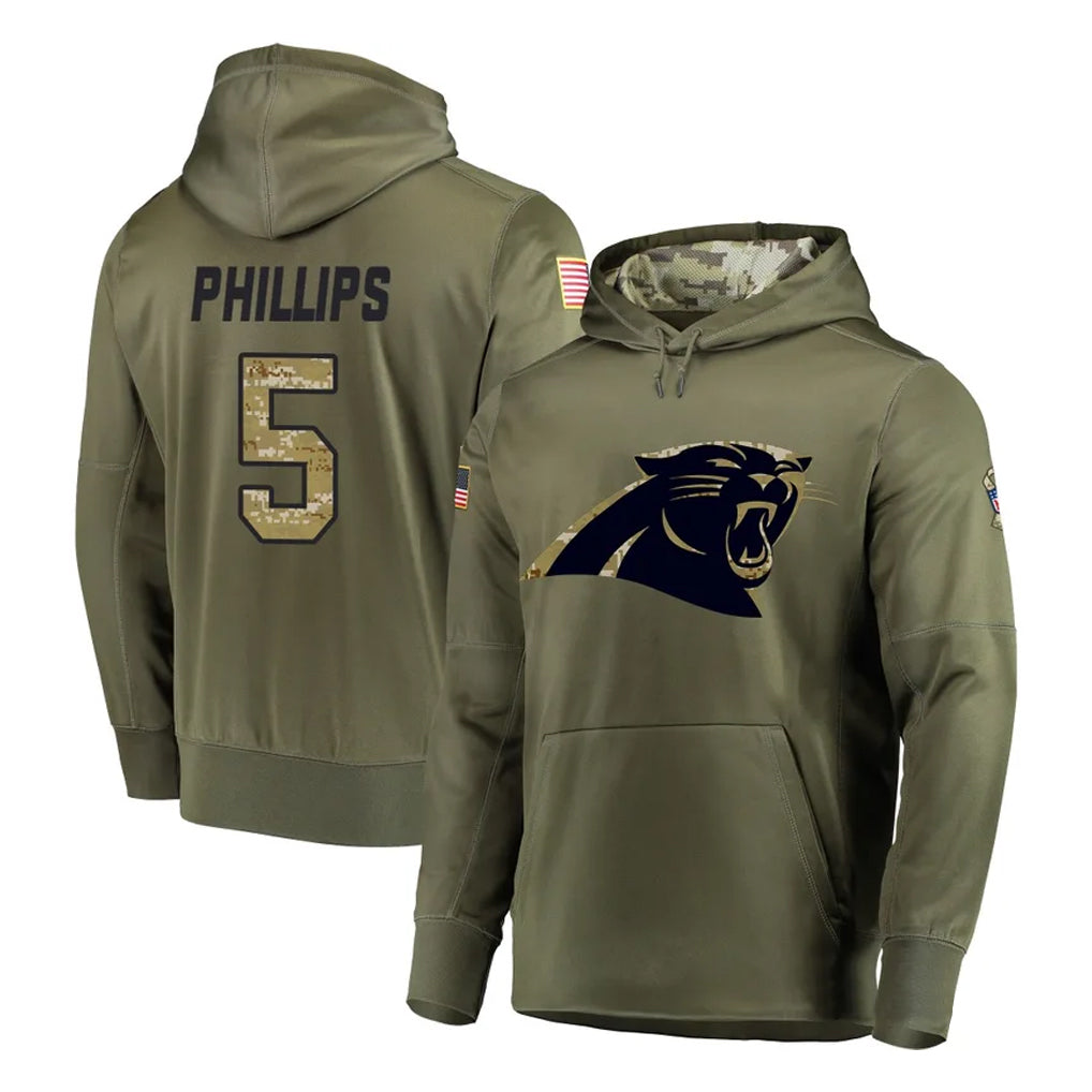 PETTCS C.Panthers #5 Jaelan Phillips Player Olive Salute to Service Hoodies Stitched Jerseys