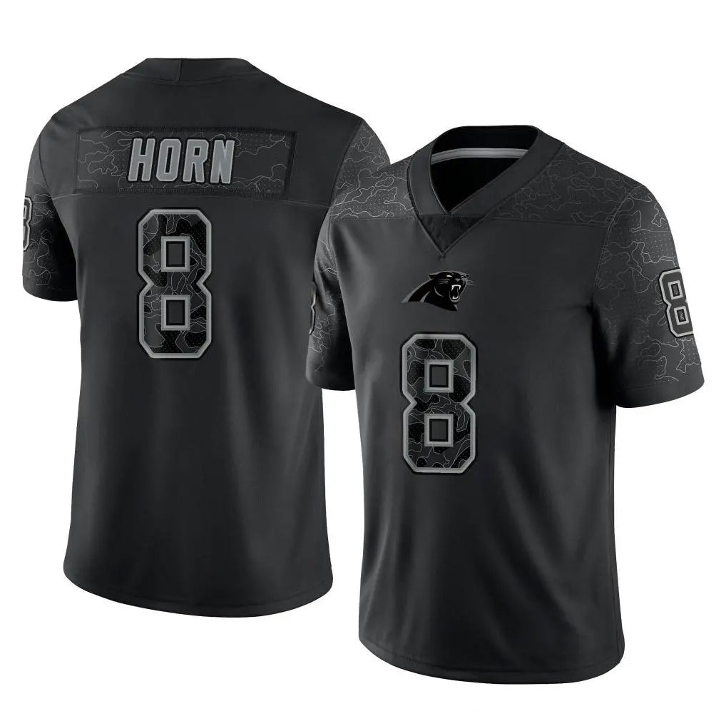 PETTCS C.Panthers #8 Jaycee Horn Player Black Limited Reflective Game Stitched Jerseys