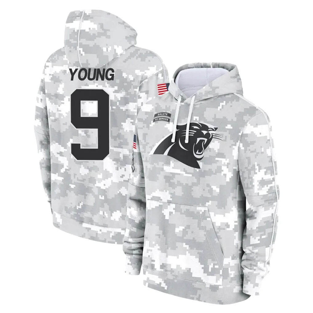 PETTCS C.Panthers #9 Bryce Young Player Arctic Camo Salute to Service Pullover Hoodies Limited Game Stitched Jerseys