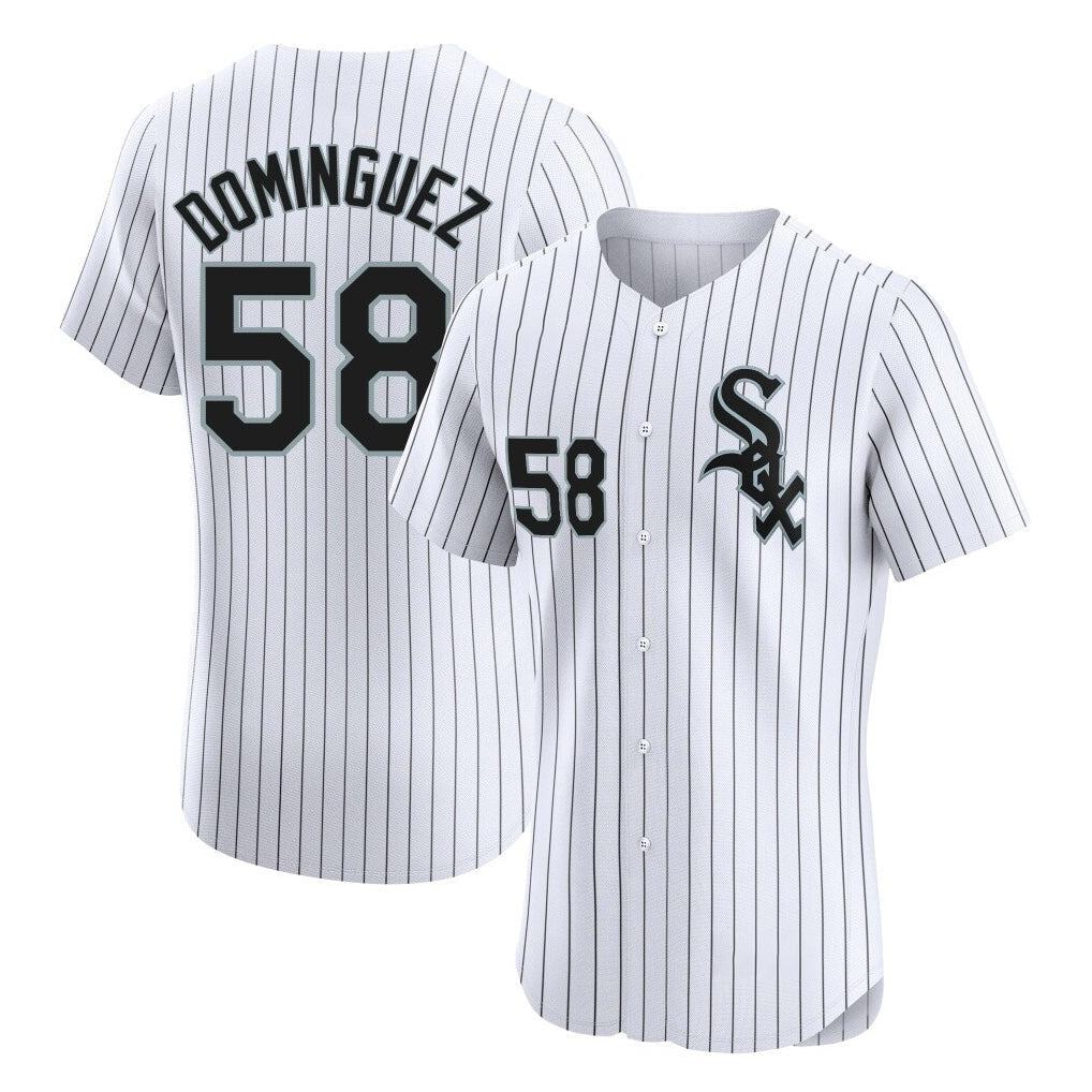 PETTCS C.White Sox #58 Seranthony Dom¡§anguez Player White Stripe Limited Elite Home Stitched Jerseys