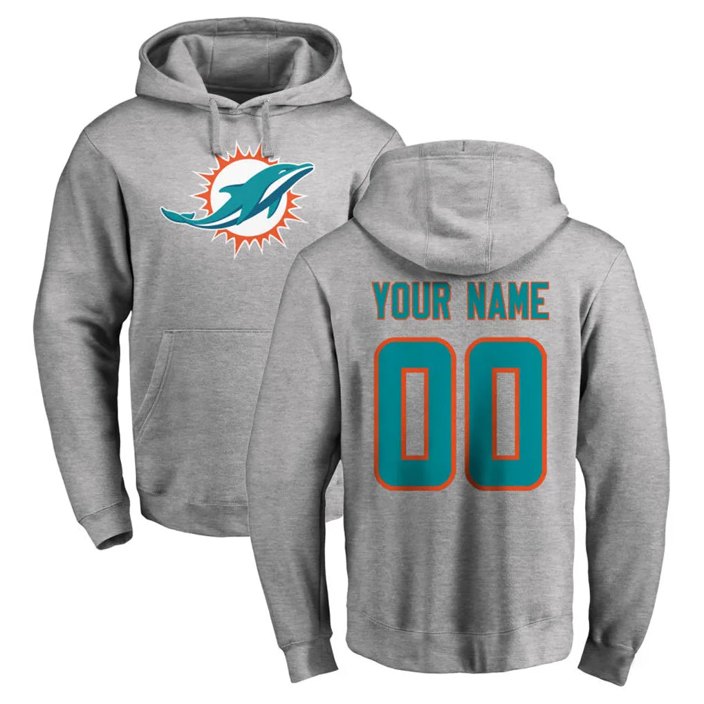 PETTCS Custom M.Dolphins Gray LOGO Pullover Hoodies Limited Any Name & Numbers Stitched Jerseys