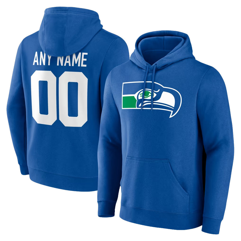 PETTCS Custom S.Seahawks Royal LOGO Pullover Hoodies Game Any Name & Numbers Stitched Jerseys