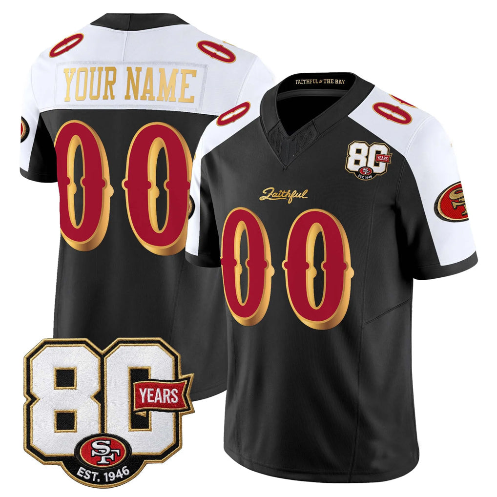 PETTCS Custom SF.49ers Black-White Limited 80th Rivalries Collection Home Game Any Name & Numbers Stitched Jerseys