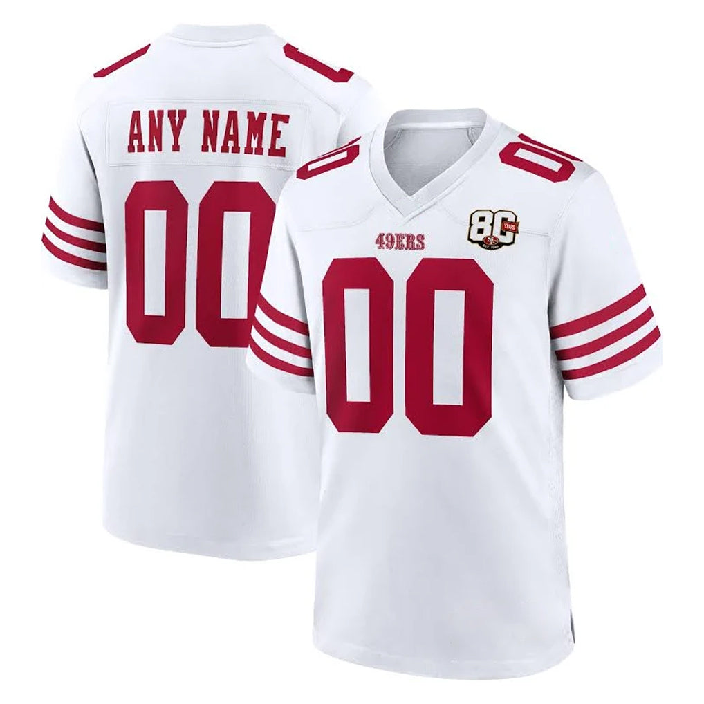 PETTCS Custom SF.49ers White 80th Game Home Any Name & Numbers Stitched Jerseys