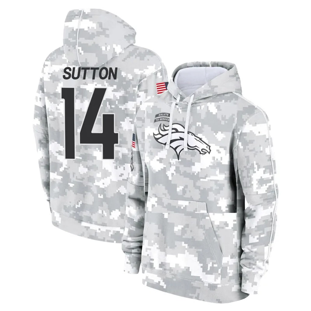 PETTCS D.Broncos #14 Courtland Sutton Player Arctic Camo Salute to Service Hoodies Limited Game Stitched Jerseys