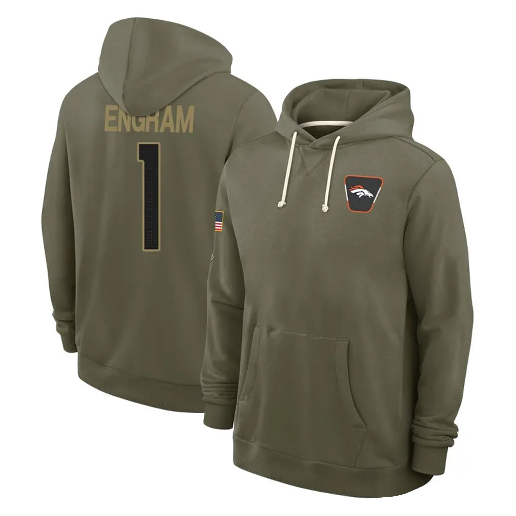 PETTCS D.Broncos #1 Evan Engram Player Olive Salute to Service Pullover Hoodies Limited Stitched Jerseys