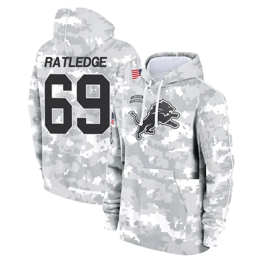 PETTCS D.Lions #69 Tate Ratledge Player Arctic Camo Salute to Service Hoodies Limited Game Stitched Jerseys