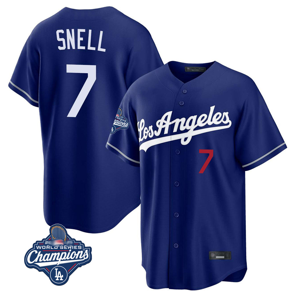 PETTCS LA.Dodgers #7 Blake Snell Player Royal Game World Series Meet Home Stitched Jerseys