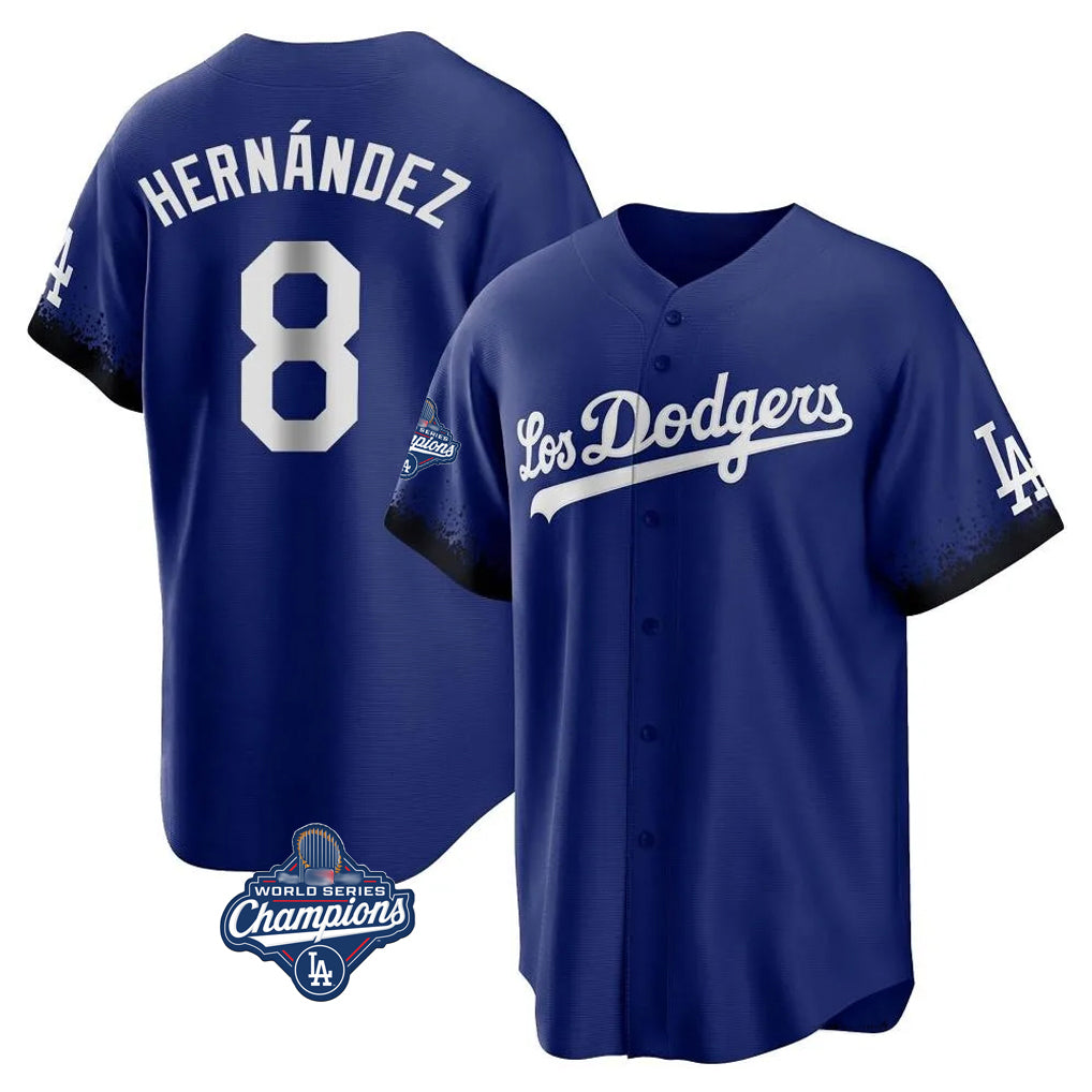 PETTCS LA.Dodgers #8 Enrique Hern?¡ì?¨¦ndez Player Royal World Series Meet City Connect Home Game Stitched Jerseys