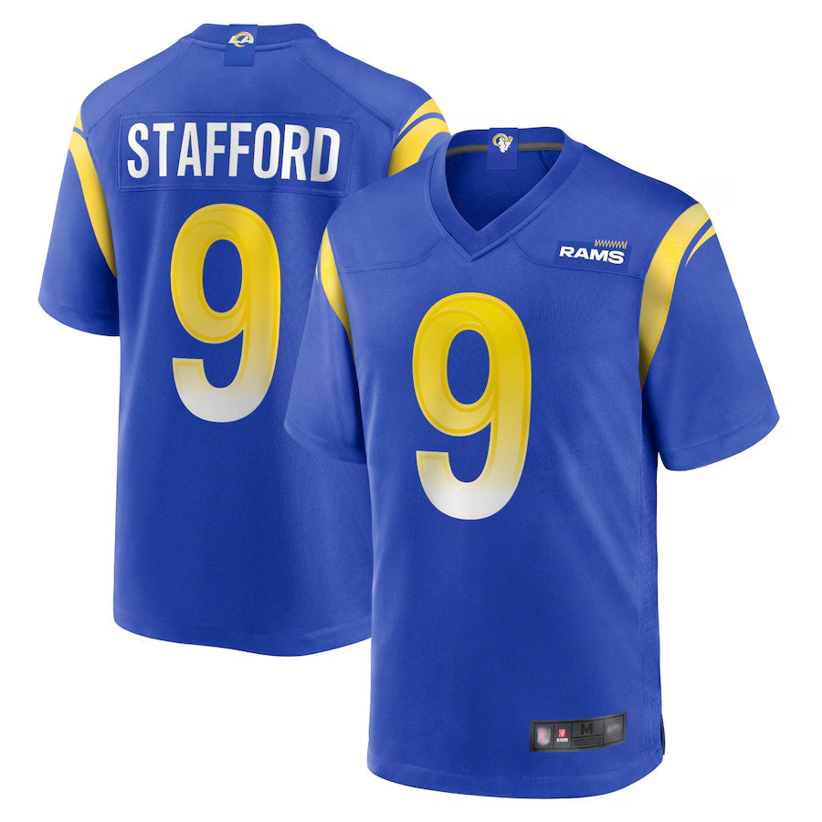 PETTCS LA.Rams Home Game Football Jerseys - Royal - #9 Matthew Stafford Player Stitched Jerseys