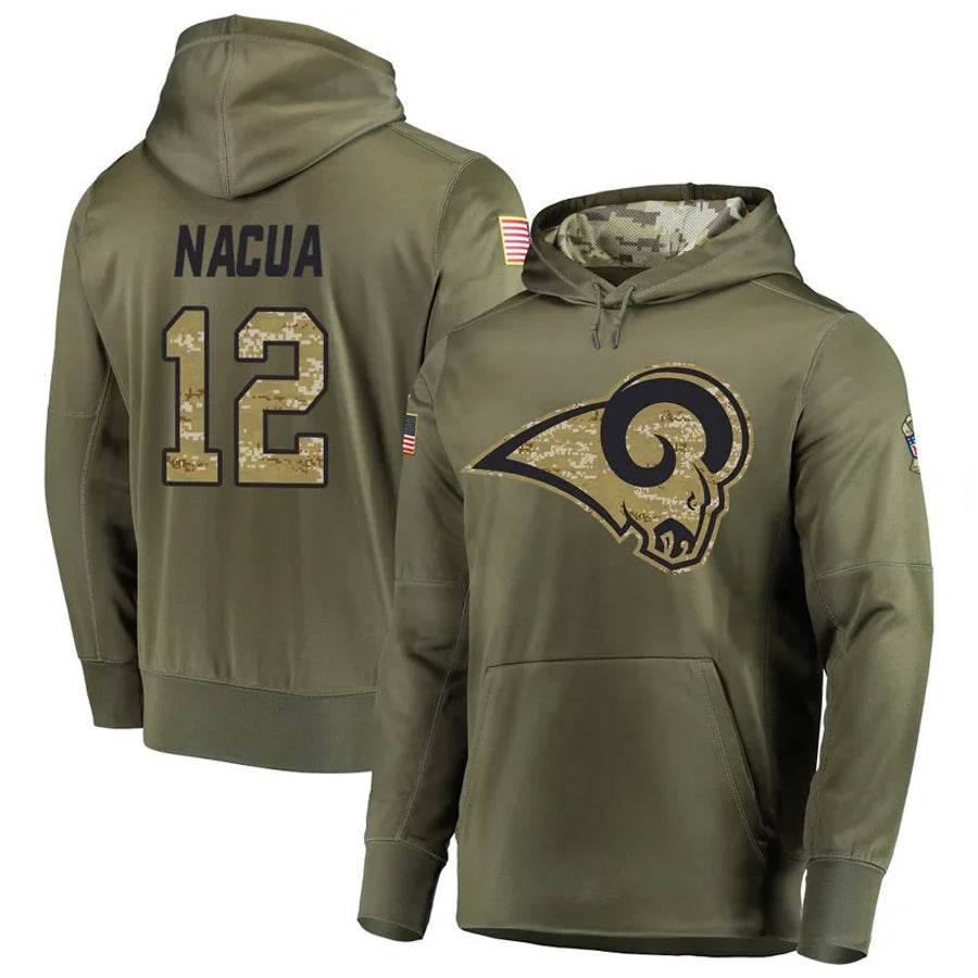 PETTCS LA.Rams #12 Puka Nacua Player Salute to Service Olive Hoodies Stitched Jerseys
