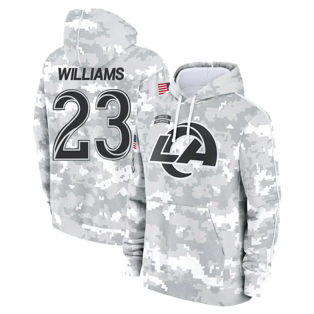 PETTCS LA.Rams #23 Kyren Williams Player Arctic Camo Salute to Service Hoodies Limited Game Stitched Jerseys