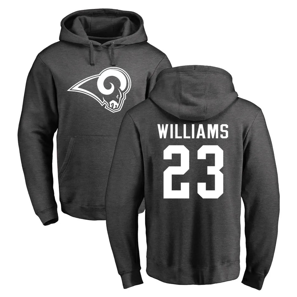 PETTCS LA.Rams #23 Kyren Williams Player Gray Pullover Hoodie Limited Game Stitched Jerseys