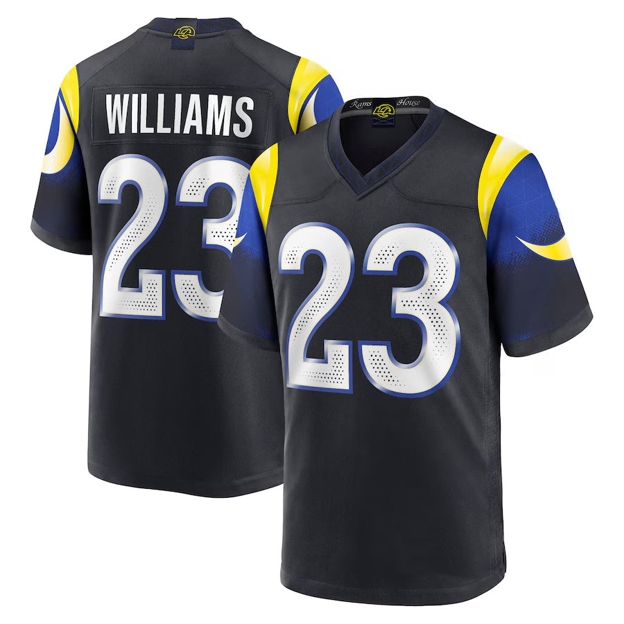 PETTCS LA.Rams #23 Kyren Williams Player Midnight Blue Rivalries Collection Game Stitched Jersey