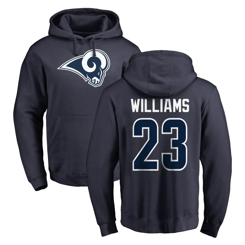PETTCS LA.Rams #23 Kyren Williams Player Navy Pullover Hoodie Limited Game Stitched Jerseys