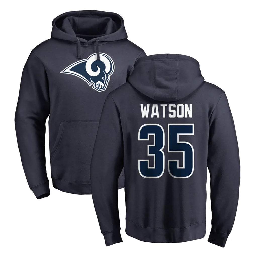 PETTCS LA.Rams #35 Jaylen Watson Player Navy Pullover Hoodie Limited Game Stitched Jerseys