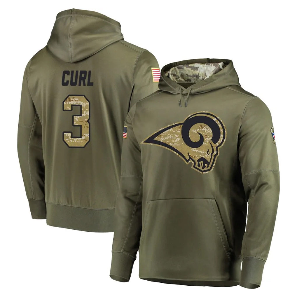 PETTCS LA.Rams #3 Kam Curl Player Olive Salute to Service Pullover Hoodies Home Game Stitched Jerseys