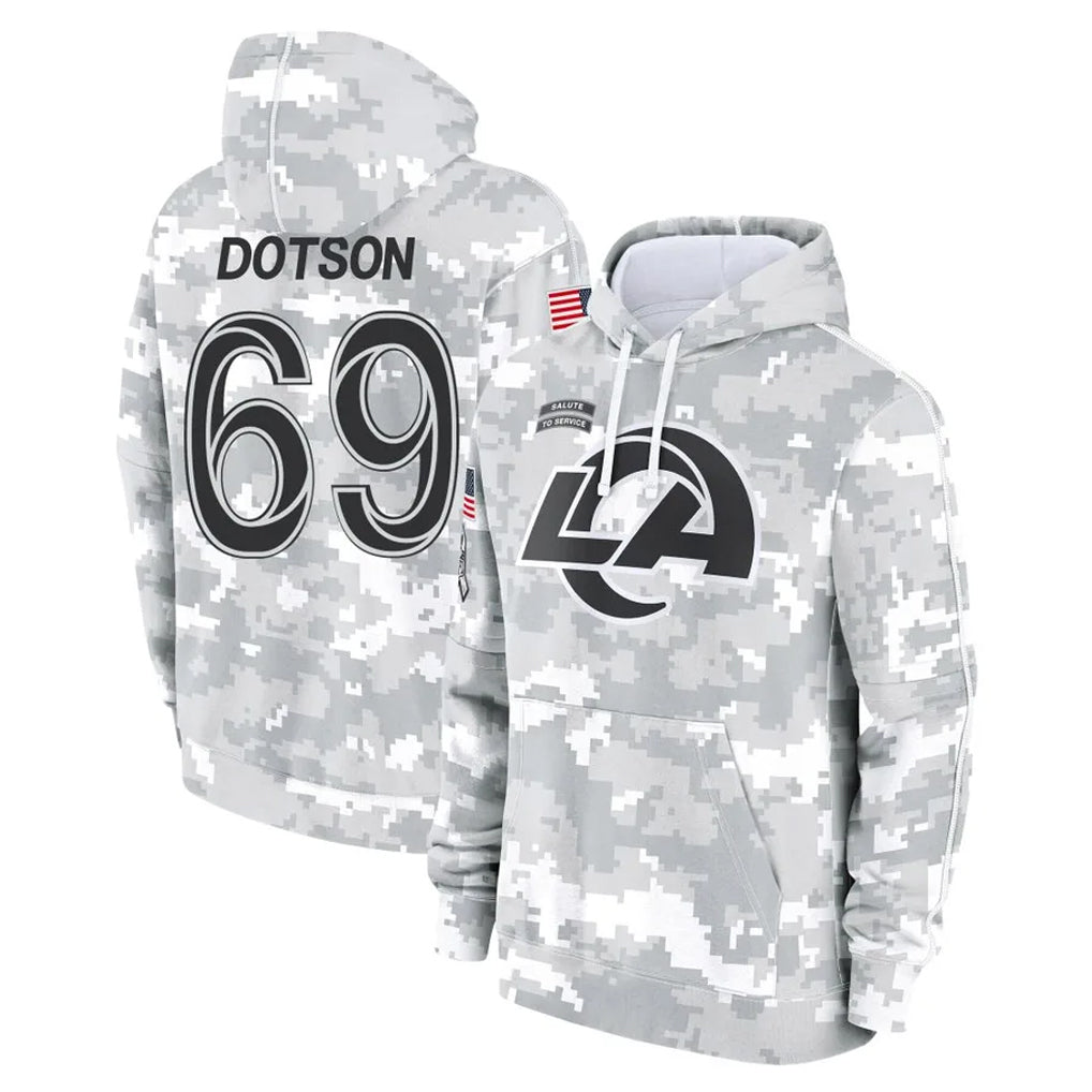PETTCS LA.Rams #69 Kevin Dotson Player Arctic Camo Salute to Service Hoodies Limited Game Stitched Jerseys