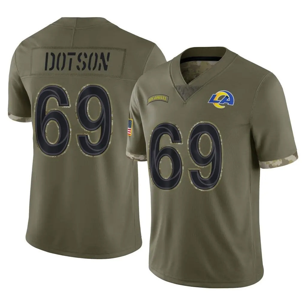 PETTCS LA.Rams #69 Kevin Dotson Player Olive Salute To Service Limited Stitched Jerseys