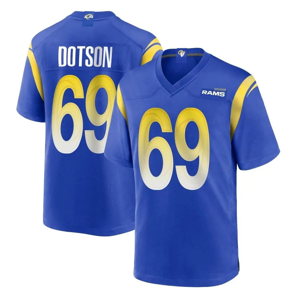 PETTCS LA.Rams #69 Kevin Dotson Player Royal Home Game Stitched Jerseys