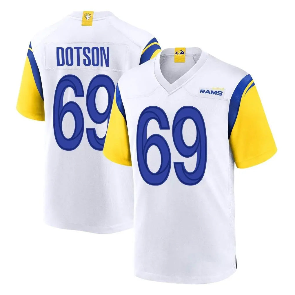 PETTCS LA.Rams #69 Kevin Dotson Player White Home Game Stitched Jerseys