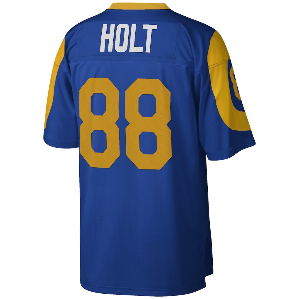 PETTCS LA.Rams #88 Torry Holt Mitchell & Ness Royal Legacy Replica Stitched Puhic Jersey