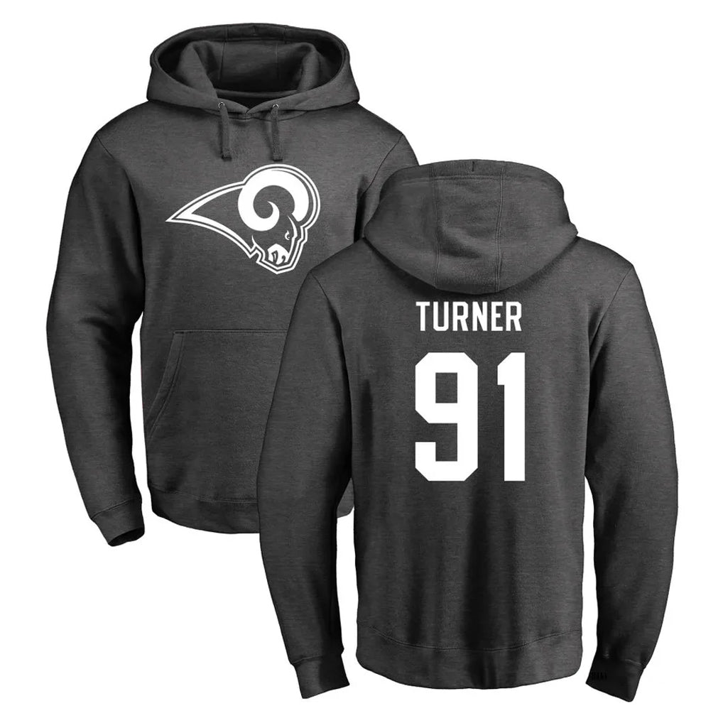 PETTCS LA.Rams #91 Kobie Turner Player Gray Pullover Hoodie Limited Game Stitched Jerseys
