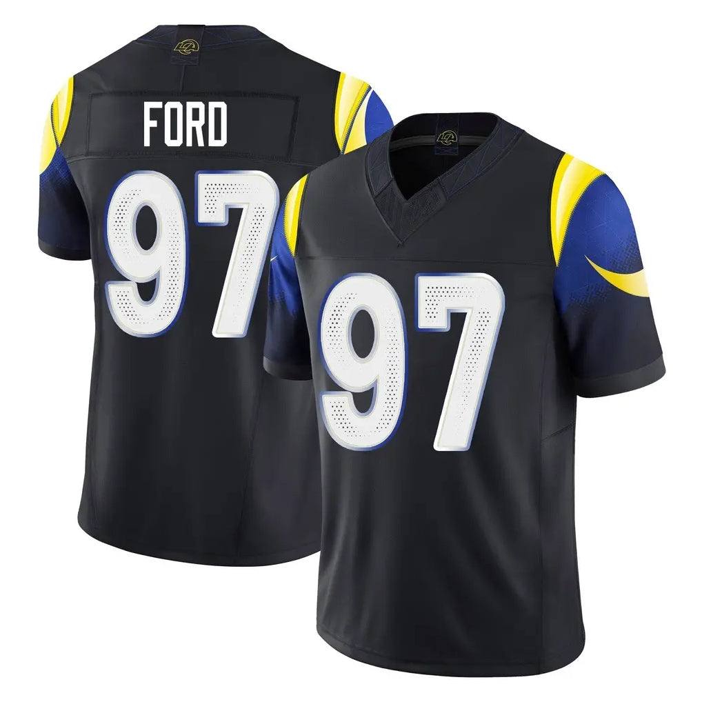 PETTCS LA.Rams #97 Poona Ford Player Black Midnight Rivalries Collection Limited Home Game Stitched Jerseys