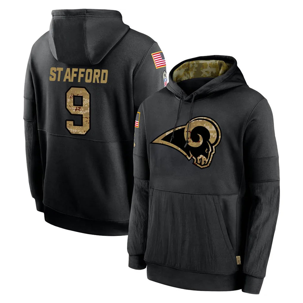 PETTCS LA.Rams #9 Matthew Stafford Player Black Salute to Service Hoodies Limited Game Stitched Jerseys