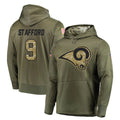 PETTCS LA.Rams #9 Matthew Stafford Player Olive Salute to Service Pullover Hoodies Home Game Stitched Jerseys
