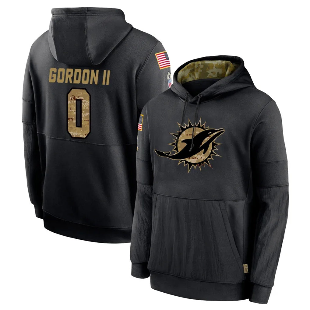 PETTCS M.Dolphins #0 Ollie Gordon II Player Black Salute to Service Hoodies Limited Game Stitched Jerseys