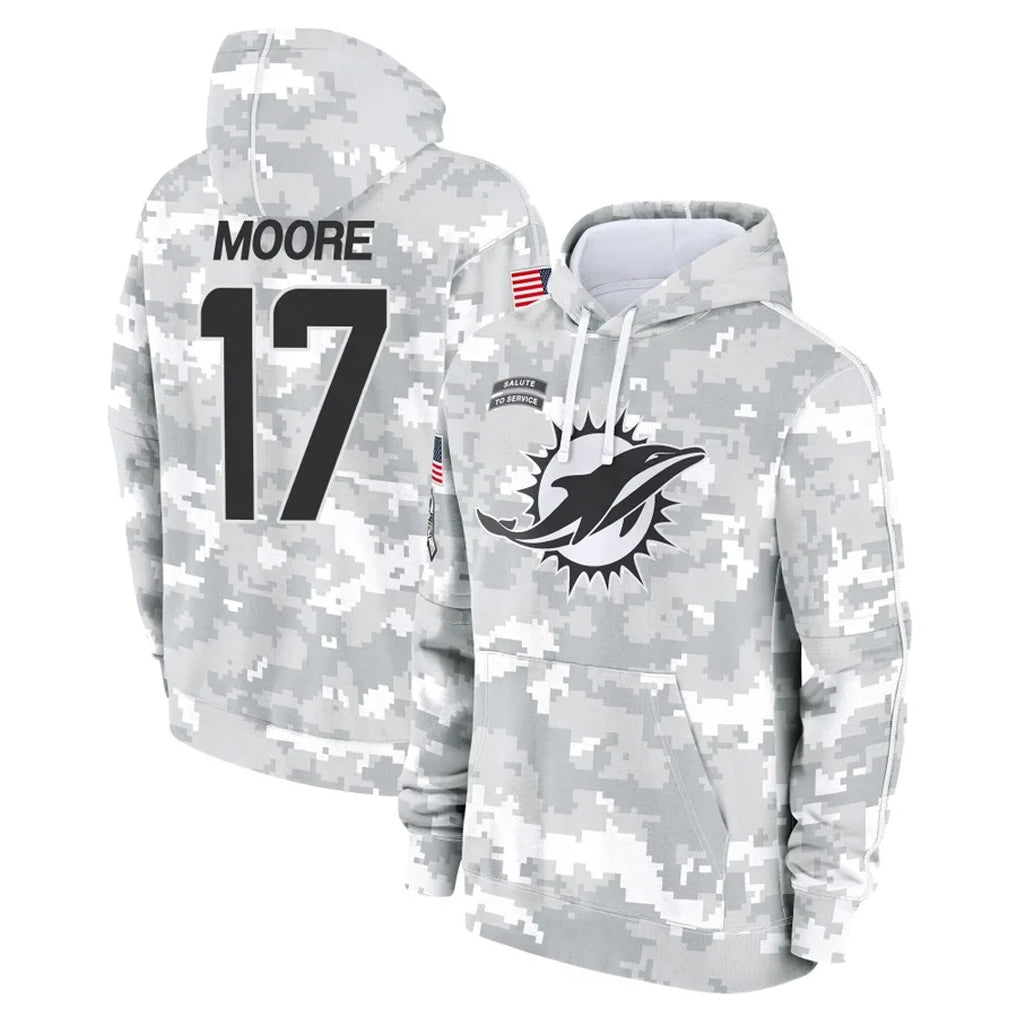 PETTCS M.Dolphins #17 Trey Moore Player Arctic Camo Salute to Service Hoodies Limited Game Stitched Jerseys